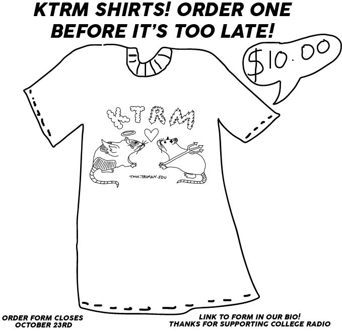 KTRM_FM's tweet photo. The order form for KTRM shirts closes at midnight tonight! Check out the link in our bio to get one. Xoxo KTRM https://t.co/7dRNRLjoa6