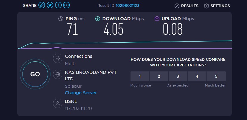 Prajwalbike's tweet photo. @BSNL_KTK I took broadband connection last month,plan is 10mbps with static IP,but now available upload speed 0.08mbps ping 71MS. When I asked  office staff they told our upload speed is only this https://t.co/ByRAeLKyCT  provide me proper service or return my loss. https://t.co/pgj3B8VaiK