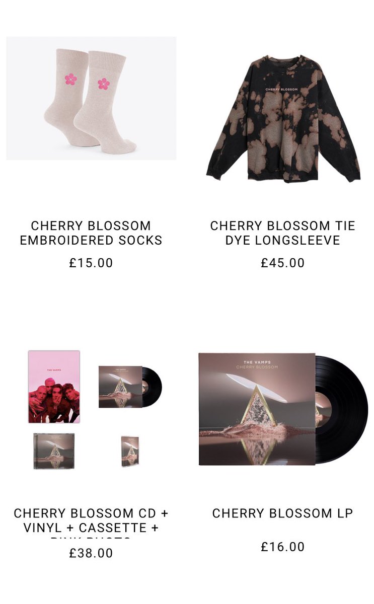 sweetreliefliv's tweet photo. The Vamps GIVEAWAY;
– choose anything from their site for £45 or below 
– like &amp; rt 
– follow me
– reply with proof you’ve streamed cherry blossom for an extra entry 
– 1 winner
– closes in a few days 
(photos are just some options x)

good luck x https://t.co/OmfXRYFXGs