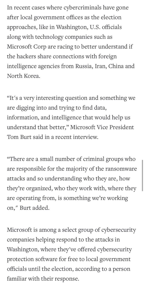 Here’s Microsoft’s Tom Burt explaining how Microsoft has/is launching an effort to better understand whether there’s nation state involvement in recent hacks against state/local governments
