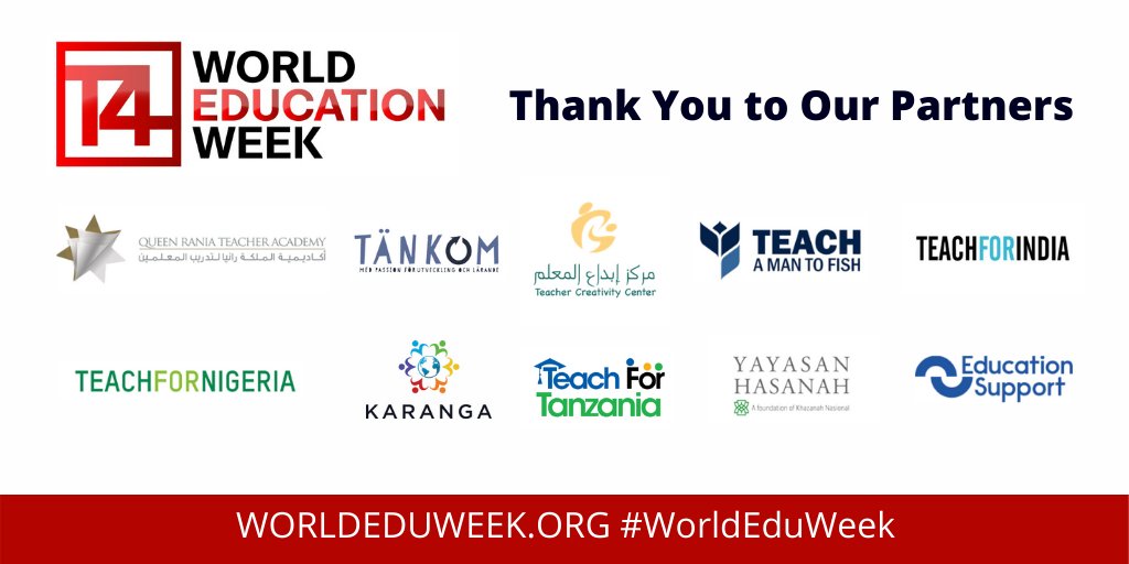 T4EduC's tweet photo. Here's some more of our fab partners that collaborated with us on World Education Week - please check them out! 😍
@QRTAJO
@TANK_OM 
@teachercc1 
@TeachAManToFish 
@TeachForIndia 
@TeachForNigeria 
@KarangaGlobal 
@tf_tanzania
@YayasanHasanah
@EdSupportUK 
#WorldEduWeek #FF https://t.co/gVaxHI5cTa