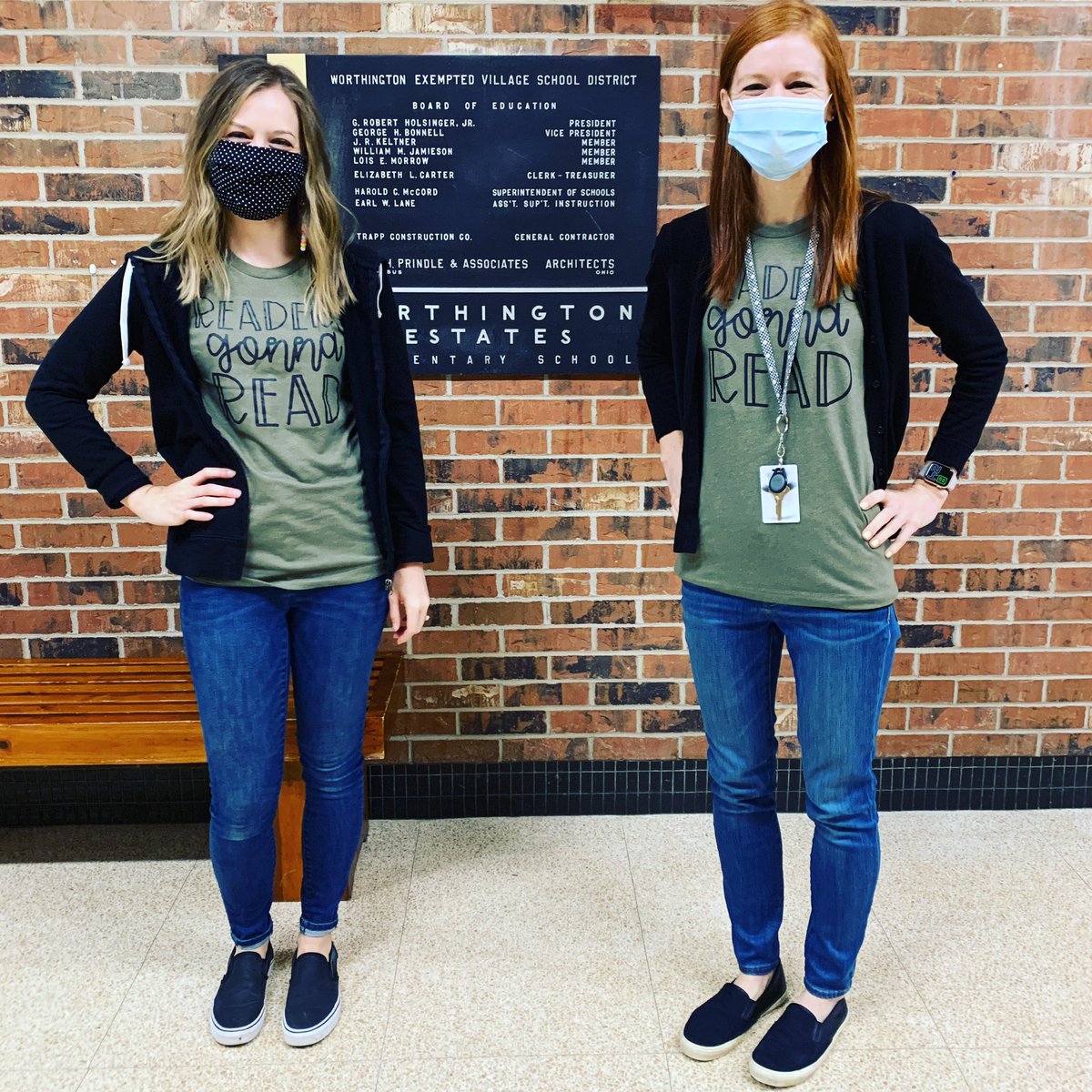 wes_library's tweet photo. Twinning Friday! After years teaching together, @brooksidereads and I are basically the same person- even down to the shoes! Thanks for this awesome t-shirt friend! #readersgonnaread #librarylife #workfriendsarethebestfriends #twinning #itsworthit #worthreading https://t.co/CSnbCMmGwm