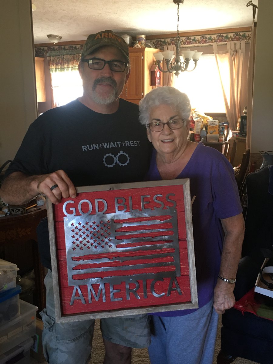 RechercheUSA's tweet photo. WINNER of the Sept Recherche Tab Contest is June Hand of Royse City,TX! Collected over 500 LARGE Tabs to win Reclaimed God Bless American Flag, Brushed/Red. You can win too! Collect pet food, veggie, &amp; soup tabs for us &amp; win a free framed metal sign #madeinusa #madeinamerica https://t.co/DH9idhTH57