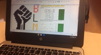 ESwinemer's tweet photo. Ms. Doucette’s gr 9s @EllenvaleJrHigh were practicing comparing and ordering rational numbers with a #PixelMathArt activity. Thanks to @S_Achkar for sharing the amazing artwork! #HRCEmath https://t.co/j9fUOyfFKl