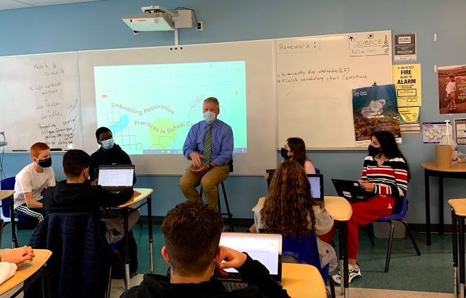 rolat's tweet photo. Embedding Restorative Practice #IThinkChallengeKit @RotmanIThink Gr 8 Ss @StFXOCSB interview @seankellyottawa abt conflict resolutions in the school community. We had 4 interviewers &amp;note-takers. A great discussion to work thru conflict based on Ss open-ended Qs. #OCSBBecommunity https://t.co/149sY1ITdp