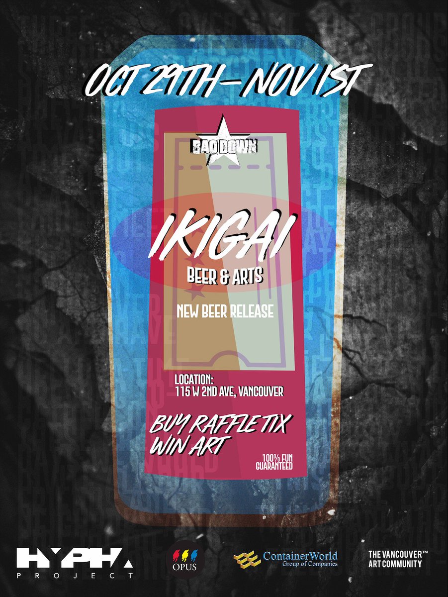 HyphaProject's tweet image. Celebrate the launch of our 3rd beer @baodowngastown 
1 ticket includes:
🍻1 Beer
😋1 Bao
🎟️ 1 Entry to win artwork

Tix: eventbrite.com/e/ikigai-ticke…

+ Ikigai available on tap &amp;amp; in packs to go
+ Art and merch for sale
+ Raffle draw
+ Partial proceeds will be donated to UNYA

#yvr