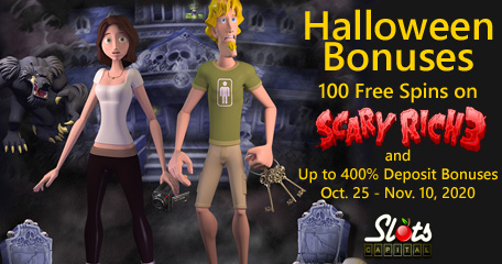 StreakGaming's tweet photo. Halloween Bonuses at Slots Capital Casino include 100 Free Spins on Scary Rich 3! #SlotsCapitalCasino #freeslotspins #rivalgaming #onlinecasinopromotions https://t.co/jKOx15L3Ba https://t.co/RV6VN3c9b3