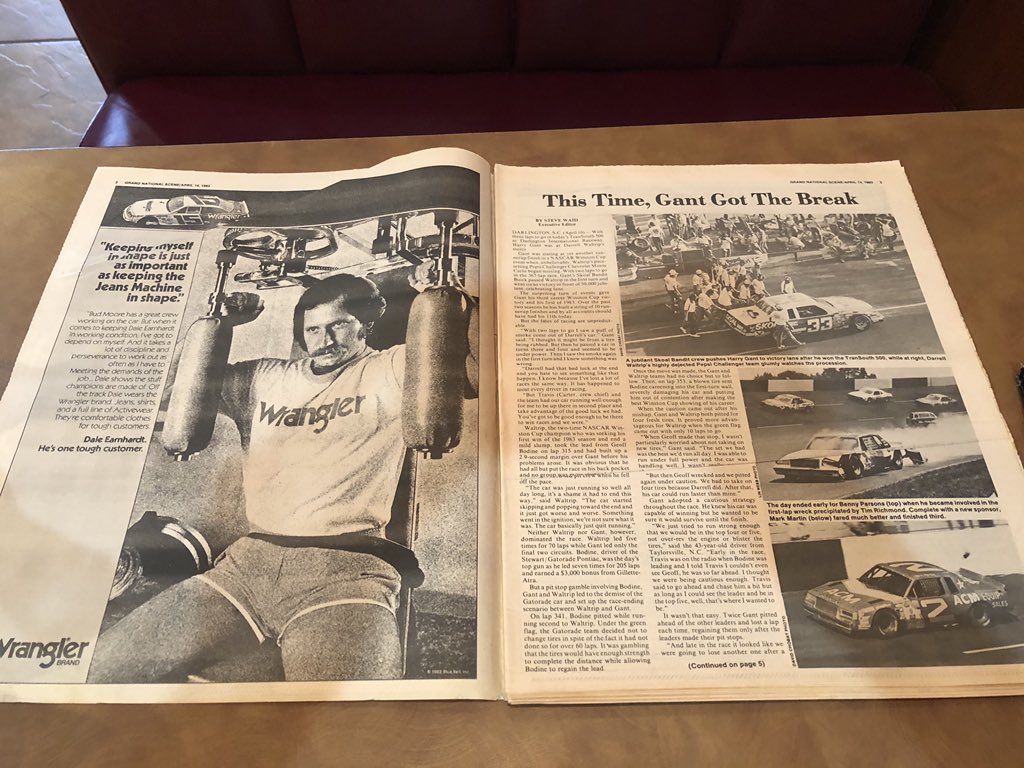 TheSceneVault's tweet image. I mentioned the Wrangler ad featuring Dale working out on this week’s episode ... and lo and behold ... here it is. I’d be willing to bet I’m the only person reading a 1983 issue of Grand National Scene over lunch today.