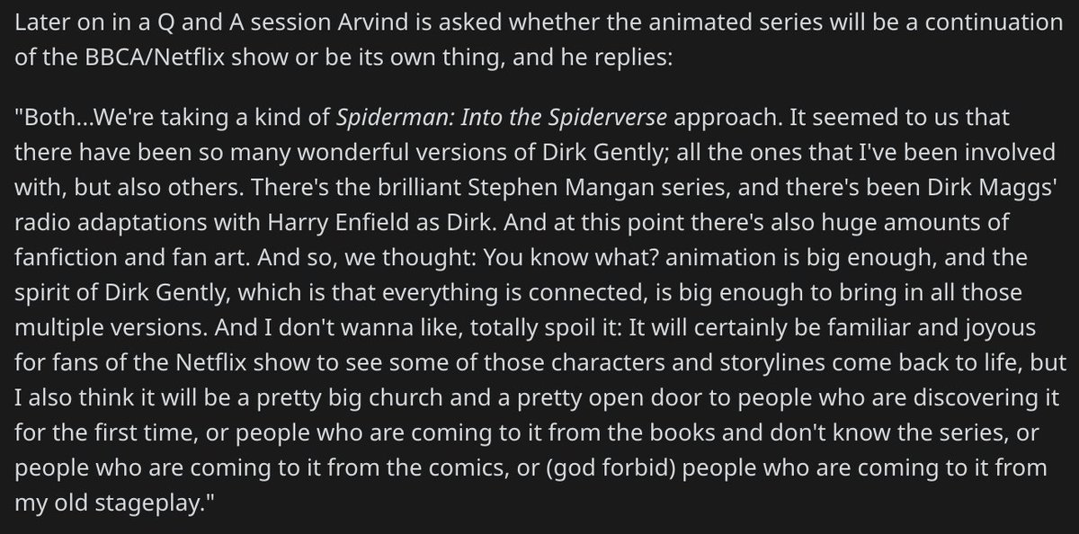 By the way, the plot. According to Arvind Ethan David's words, they're planning animated series to be continuation of BBCA show and brand new story at the same time. Idea of its plot was heavily inspired by Oscar-winning animated movie Spiderman: Into The Spiderverse