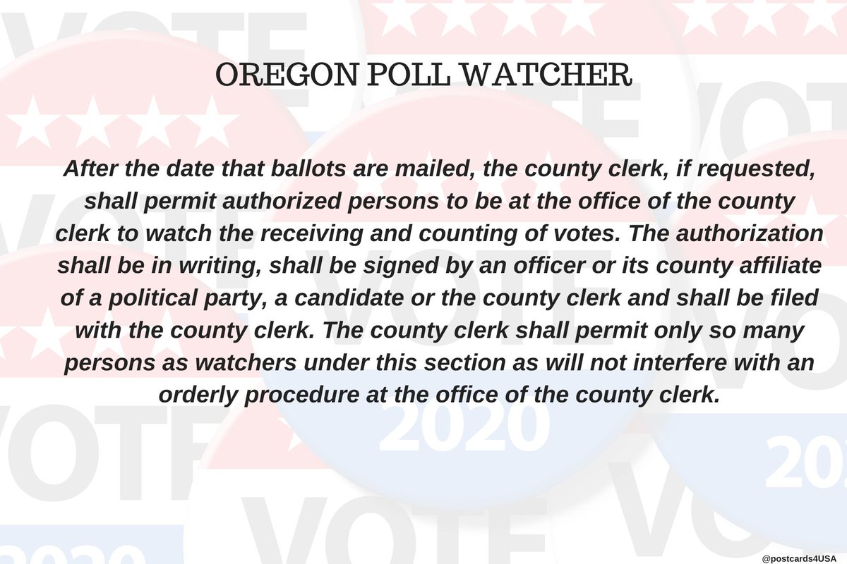 OREGON Poll Watcher  #PollWatcher Who is AUTHORIZED to Challenge a Voter’s Eligibility on  #ElectionDay  ? N/A It's  #VoteByMail THREAD