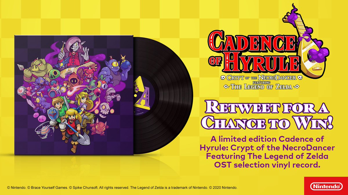 RT this post for a chance to win a limited edition #CadenceOfHyrule: Crypt of the NecroDancer Featuring The Legend of Zelda OST selection vinyl, which includes remixes of classic #Zelda tunes! #NintendoSweepstakes Game and Season Pass available now: cadenceofhyrule.nintendo.com