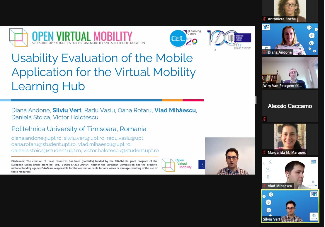 diando70's tweet photo. Presenting with @silviuvert @mihaescuvlad @victorholo the @openVM_erasmus project with results #openVM #mobileapp #evaluation , in same session as
@AntonellaPoce - good mentions on value of user friendly education and adapted to quick access, more then usual ULD #eden20 #rw20 https://t.co/QN38AjtFI0