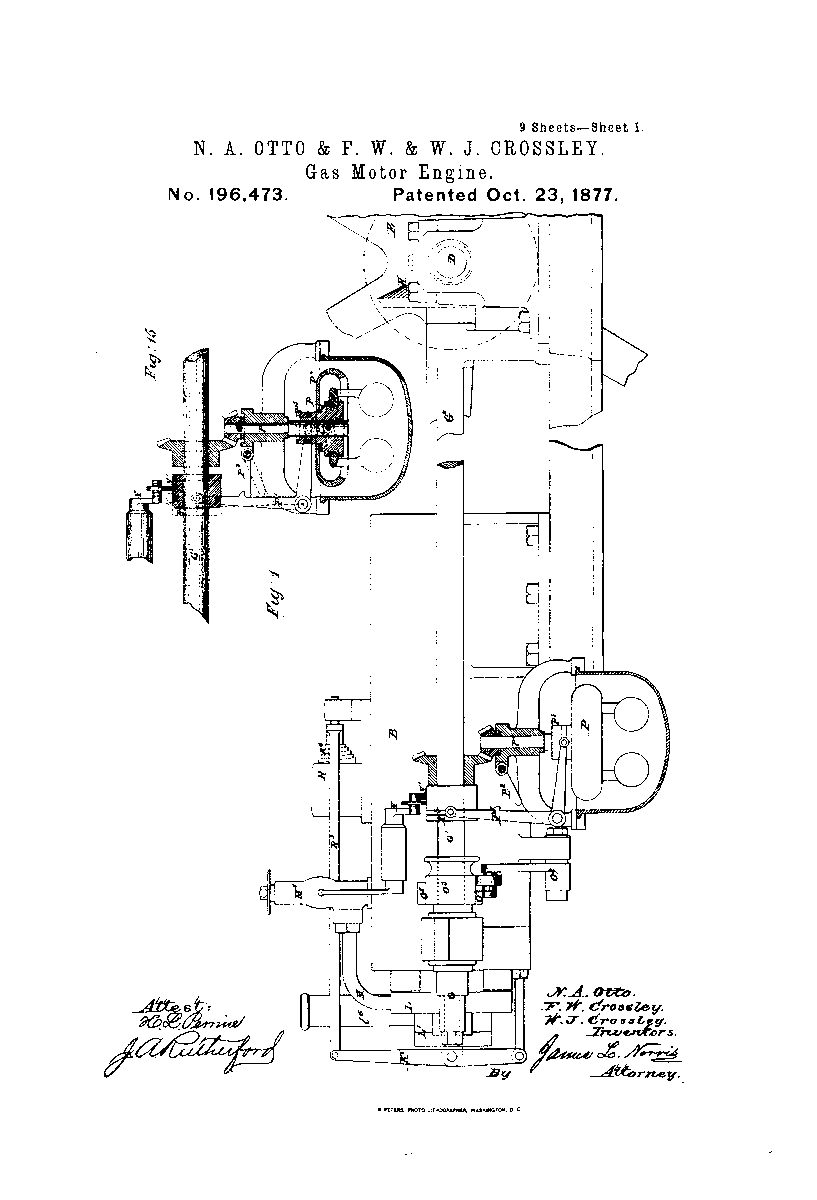 PatentTruth's tweet image. Today in 1877, Nicolaus Otto and Francis and William Crossley patented the world's first steam engine alternative, a gas-motor engine. #PatentsMatter #IP