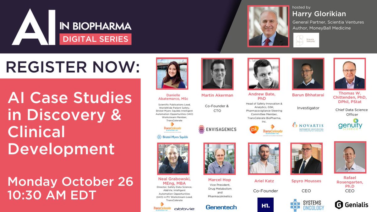 AIinBiopharma's tweet photo. Taking place on Monday - 

Digital event: AI Case Studies in Discovery &amp; Clinical Development

View the agenda and register now: https://t.co/yhiRfAXM4O https://t.co/JCuwY76lQs