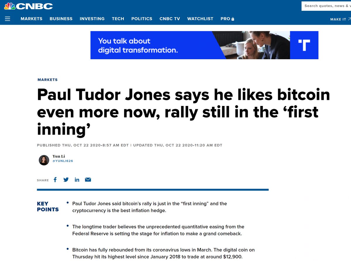 Je ne suis pas le seul à le penser, car des milliardaires comme Paul Tudor, ou la multinationale Paypal se sont convertis au Bitcoin. Paul Tudor veut se prémunir d'une hyper inflation provoquée par la chute du dollar. Paypal, opportuniste, cherche à se tourner vers le futur.