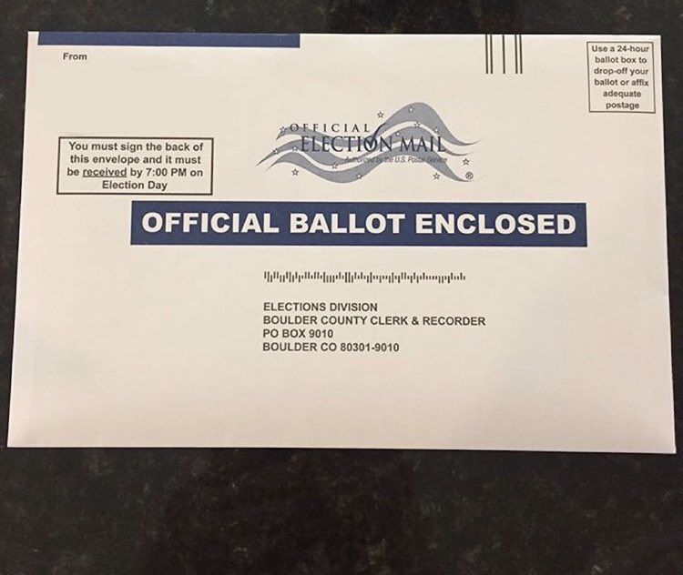 Colorado mails every registered voter a unique, voter-specific ballot w/ a bar code for automated processing. Those ballots are completed at home, inserted into a secrecy sleeve, then inserted into a return envelope which the voter must sign attesting to its source 2/13