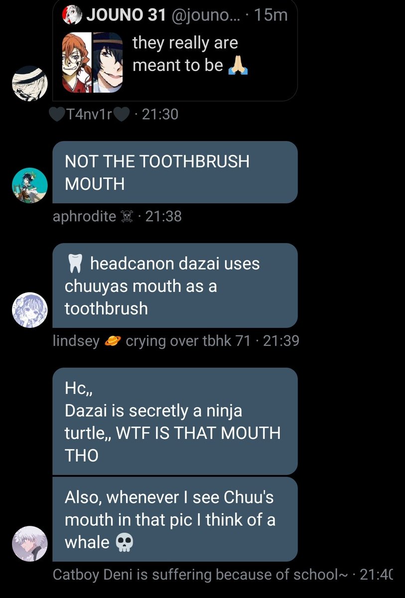 gc_fitz's tweet photo. Chuuya's whale mouth😭 https://t.co/Rjv4GoiXDN