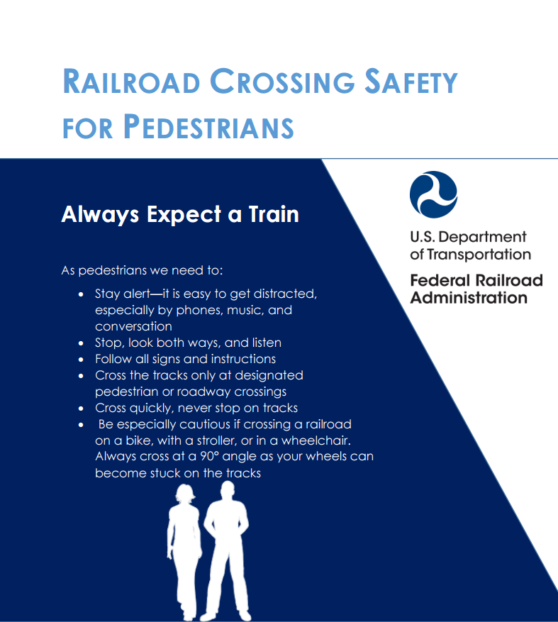 USDOTFRA's tweet image. #MindfulMonday: .@USDOT’s @NHTSAgov chose October as the first-ever national #PedestrianSafetyMonth. Be safe crossing roads AND #RailroadTracks.