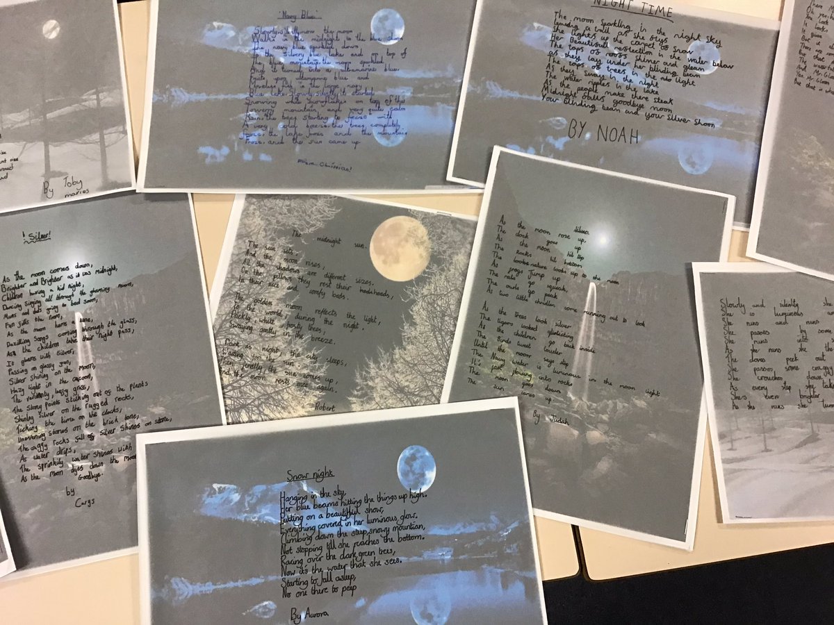 Stjohnscoventry's tweet photo. Just a small selection of the brilliant poems year 5 have produced today, based on the poem ‘Silver’ by Walter de la Mare. They love poetry! #iwillshine #excellence #identity #presentationperfect https://t.co/iKcS0IK92D