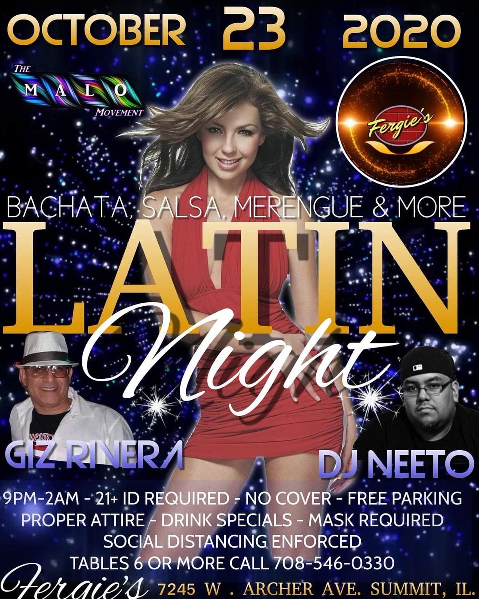 fergiefoz's tweet photo. Dance to all your favorite Latin songs with DJs Neeto &amp; Giz Rivera!! 
💃🕺💃🕺💃🕺
Might be too late to reserve your table 
Call 708.546.0330 6AM-2AM https://t.co/XF48WcWC35