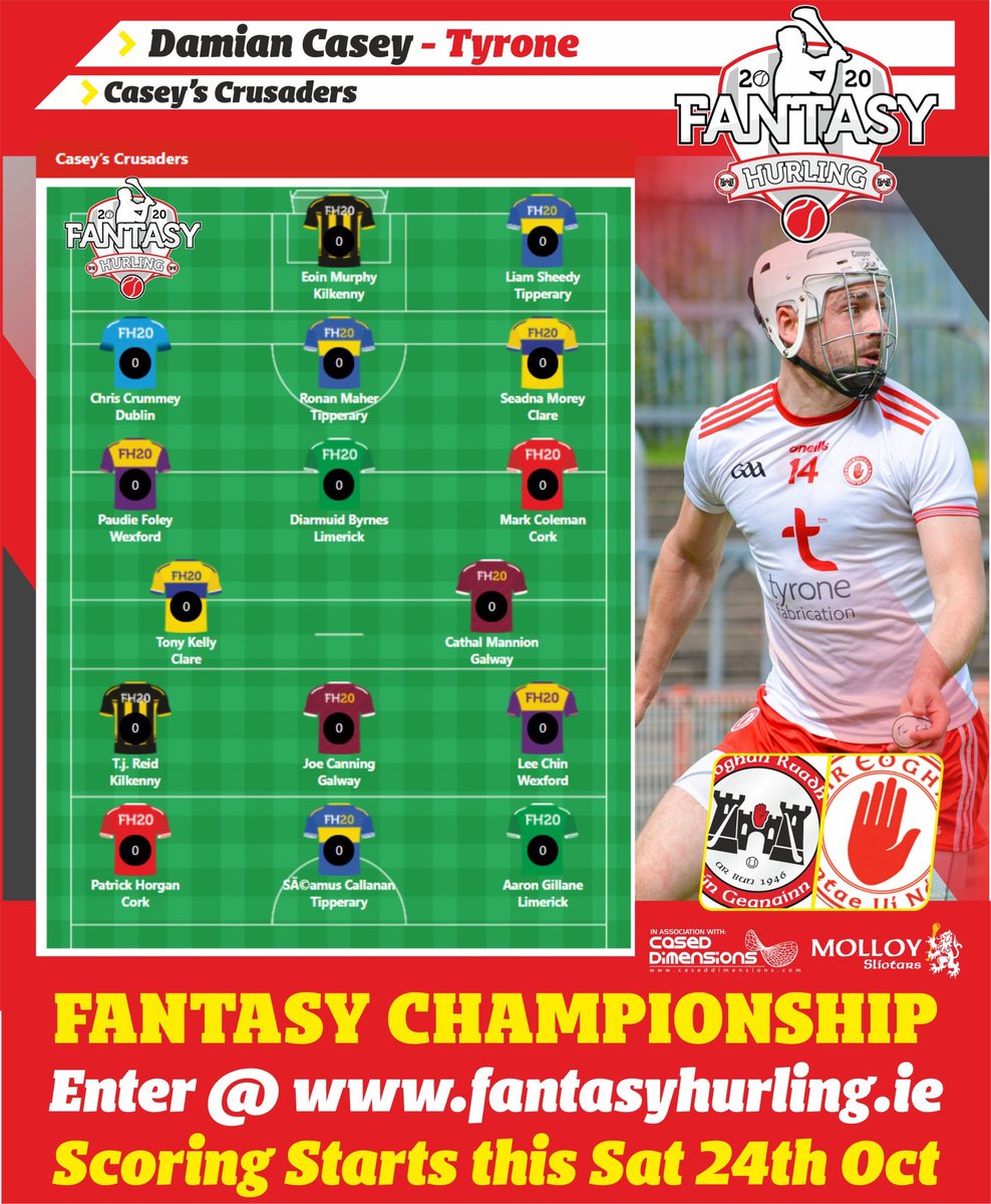 My <a href="/FantasyHurling/">Fantasy Hurling 2026</a> Championship team for this year. Plenty of craic and some decent prizes to be won so get the teams in..enter at championship.fantasyhurling.ie 🤙🏼🤙🏼<a href="/DGNHurlingclub/">Eoghan Ruadh</a>