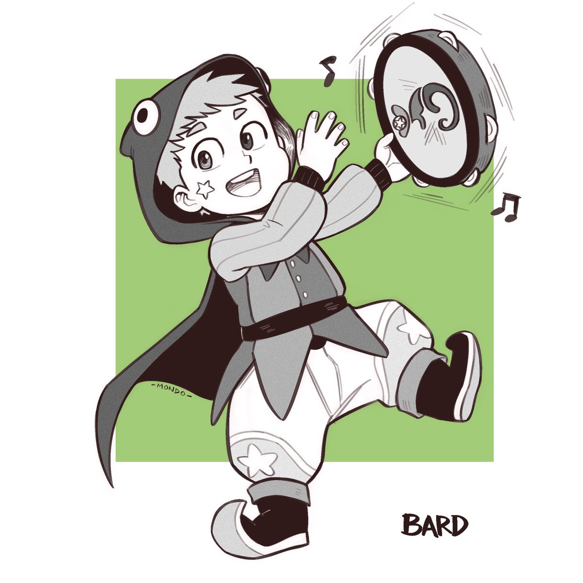 MondoArt1's tweet image. Part bard, part clown, 100% good boi. Pls protecc! In return his tambourine play will boost your party’s mood