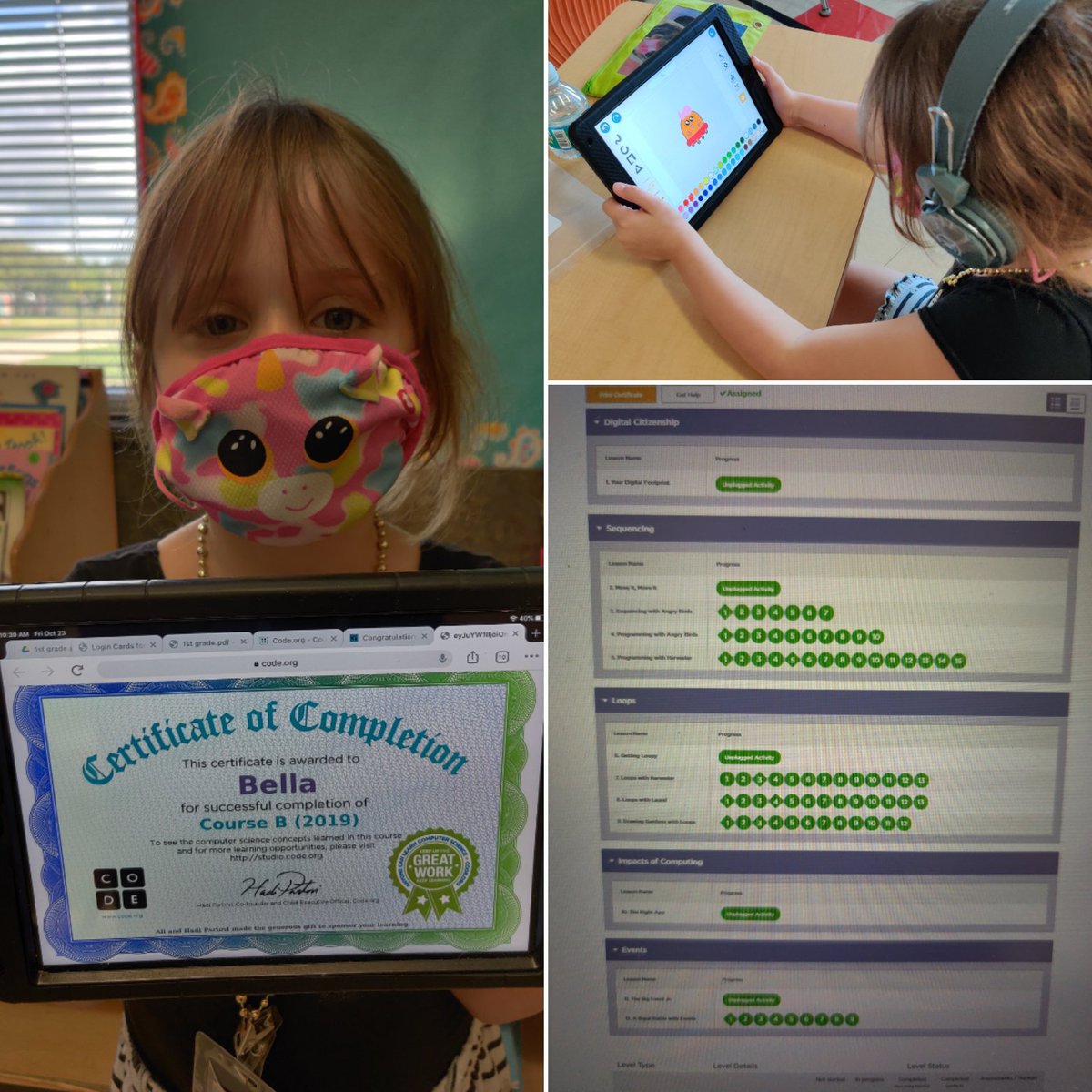kboyceq's tweet image. @PineyElem Panther Proud of Bella! She's our very first @codeorg graduate of the year! Congratulations #FutureProgrammer
She's moving on to coding personal projects in @ScratchJr
now
#GirlsInSTEM