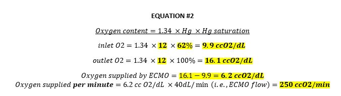 Well, now, ECMO has room to supply more O2! Our outlet O2 will be higher.This means that ECMO can give us 250 ccO2/min *even if the inlet blood content was higher than before*.Let me show you