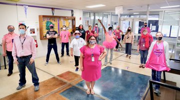 LOAPrincipal's tweet photo. @LiveOakOwls  supporting National Breast Cancer awareness month by showing our pink pride. https://t.co/fWZeJO6Ndl