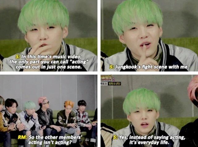 Yoongi being in love with his acting skills.