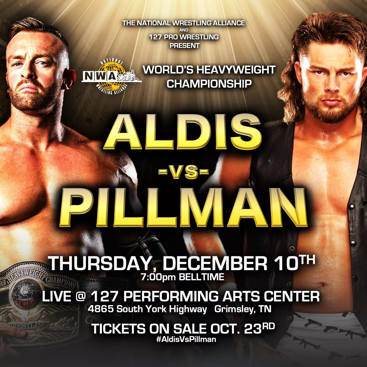 Tickets on sale now!
<a href="/RealNickAldis/">Nick Aldis</a> vs <a href="/FlyinBrianJr/">glo</a>
<a href="/nwa/">NWA</a> #TENPOUNDSOFGOLD 
eventbrite.com/e/127-pro-wres…