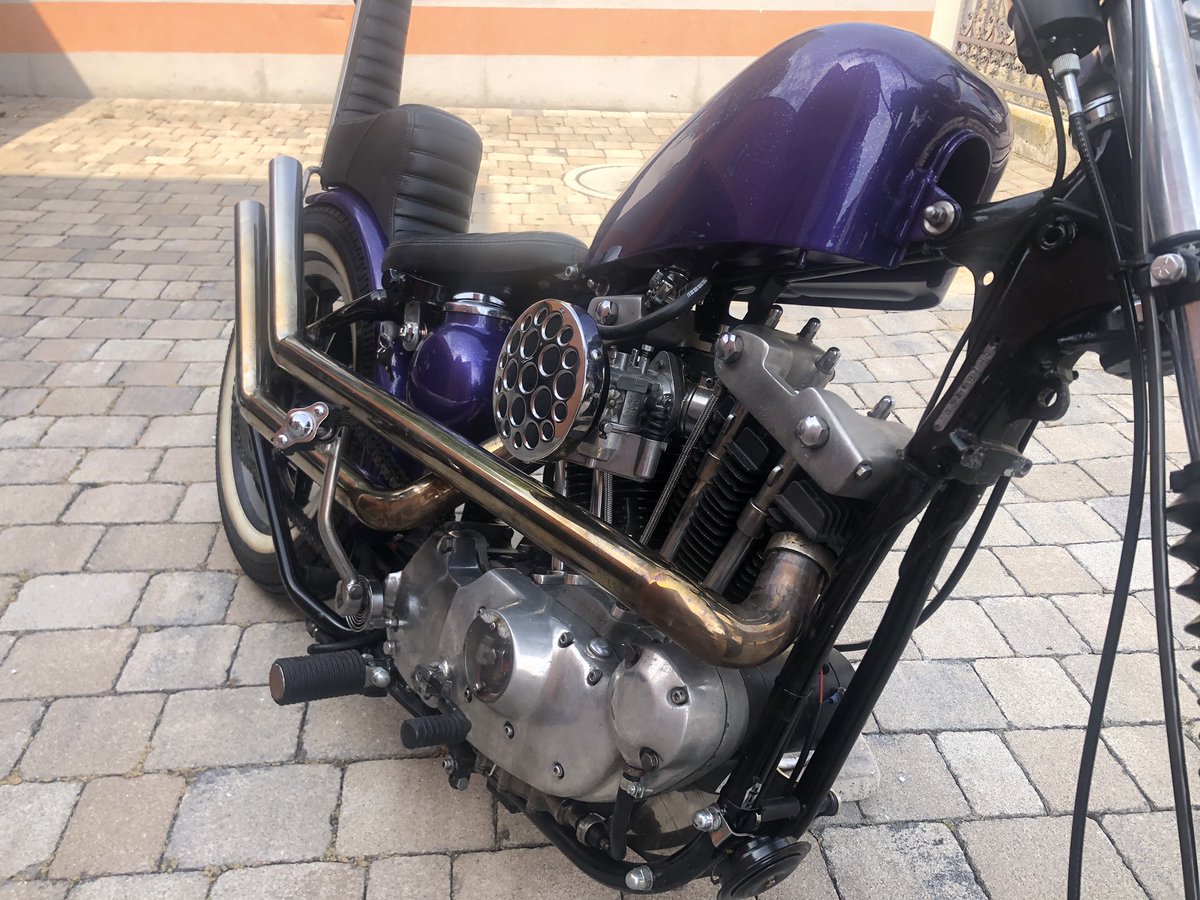 BDultinger's tweet photo. Ready to roll, took some time though now it turned out as planned - #bringbackthesummer #HarleyDavidson #Ironhead 1975 #rigidframe #garagebuilt #chopperlife https://t.co/cDPIJhdlpi