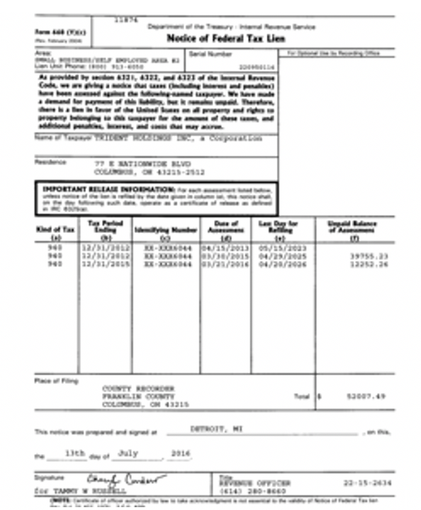 In December 2011, a BES lien was recorded against HER, Inc. for $1,002.68.