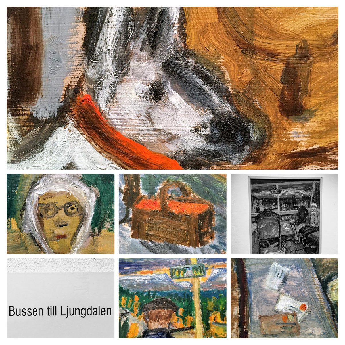 stromsjo's tweet photo. sparsely populated #glesbygd has a certain melancholy. Örjan Noring paints an everyday scene from yesteryear: the bus to Ljungdalen. #Jamtli https://t.co/cILYjrrtq2