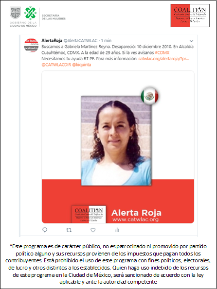 Buscamos a Gabriela Martínez Reyna. Desapareció: 10 diciembre 2010. En la Alcaldía Cuauhtémoc, Cd Mex, a la edad de 29 años. Si la ves avísanos #CDMX Necesitamos tu ayuda RT PF Para más información: catwlac.org/alertaroja/?pr… <a href="/CATWLACDIR/">CATWLAC</a>