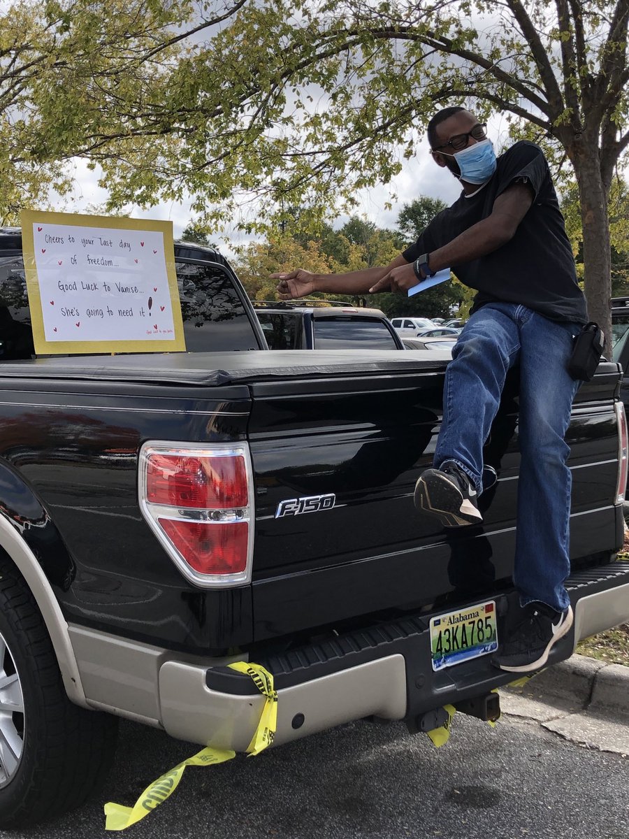 MET0817's tweet photo. What do you do when one of your MET members is getting married tomorrow?  Bling out his truck!   Congrats Bruce!  💕💕💕 ⁦@Kevinsm302⁩ ⁦@homedepot816⁩ https://t.co/k757raBxav