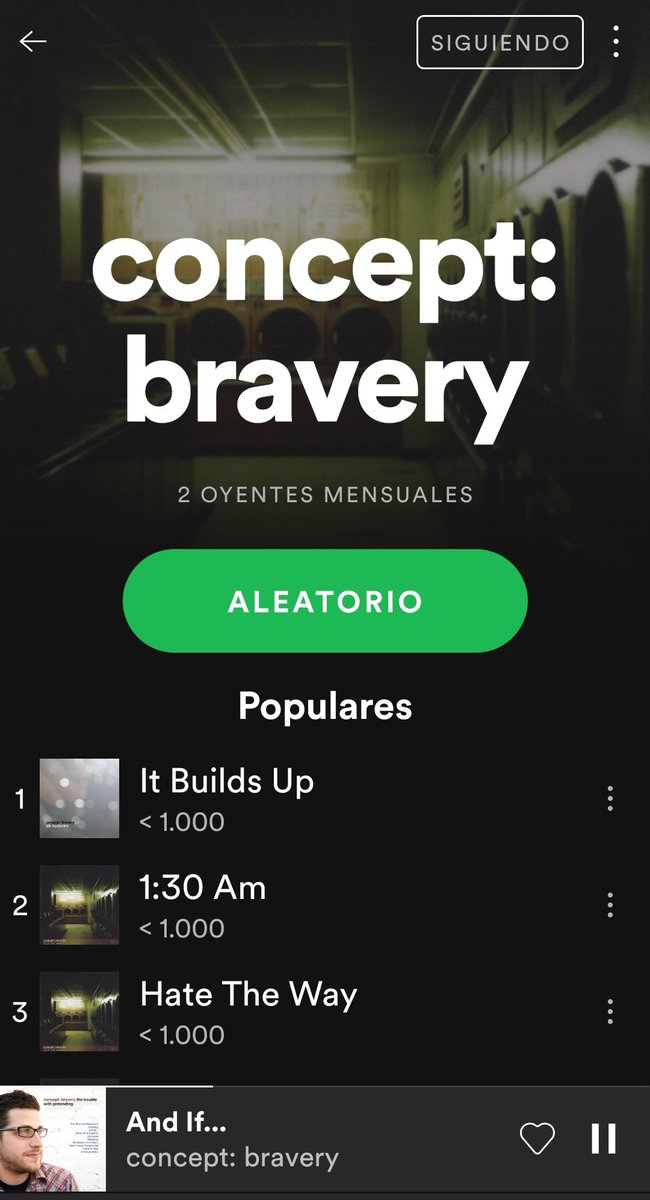 Dos oyentes mensuales en <a href="/Spotify/">Spotify</a>

Dos, en todo el 🌍

Me gustaría conocer a esa otra persona, entre los dos os diríamos a los demás que no sabéis lo que os perdéis 😍