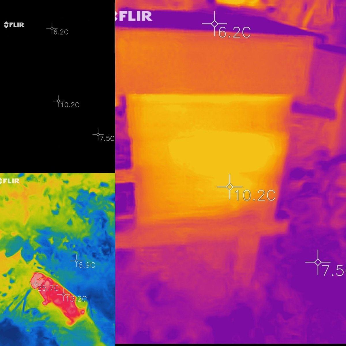 Bushwoodbees's tweet image. The nights are getting cold and it's dark outside but thermal imaging tells us the bees are cosy... and the neighbours cat likes following us to the bees! 
1st photo without thermal imaging, hardly anything can be seen.

#coldnights #winterbees #localbees #thermalimaging