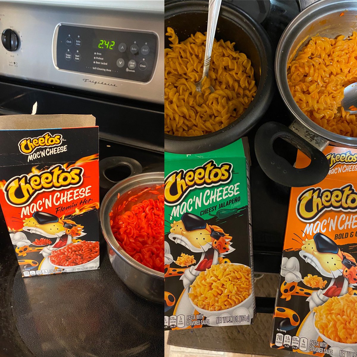 Ain’t nothing better than #cheetos Mac n cheese. Couldn’t pick just one so all 3 it is!! <a href="/ChesterCheetah/">Chester Cheetah</a> #cheetos #cheetosmacncheese #flaminhotcheetos