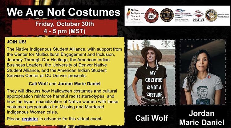 _NativeInLA's tweet photo. WE ARE NOT COSTUMES

Interested in understanding cultural appropriation, the harmful narratives of Pocahontas, the “PocaHottie” Halloween costume and how it hypersexualizes Native women &amp; it’s connection to #mmiw - sign up!

https://t.co/aDDglR64kn https://t.co/NaErBn9FeQ