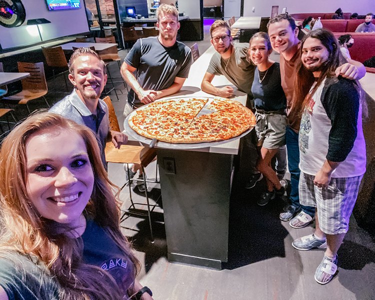 pinstackbowl's tweet photo. Bowling, friends and a giant pizza = perfect weekend plans! #KingPin #GiantPizza #TGIF #PinstackFun https://t.co/prv6yAACSD