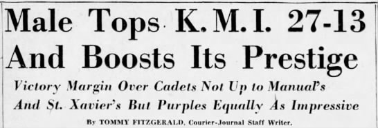 October 23rd, 1942: Addams and Christopher score two touchdowns each in Male football's 27-13 win over the Kentucky Military Institute at Maxwell Field. (7/14) https://t.co/U8qr3to7R9