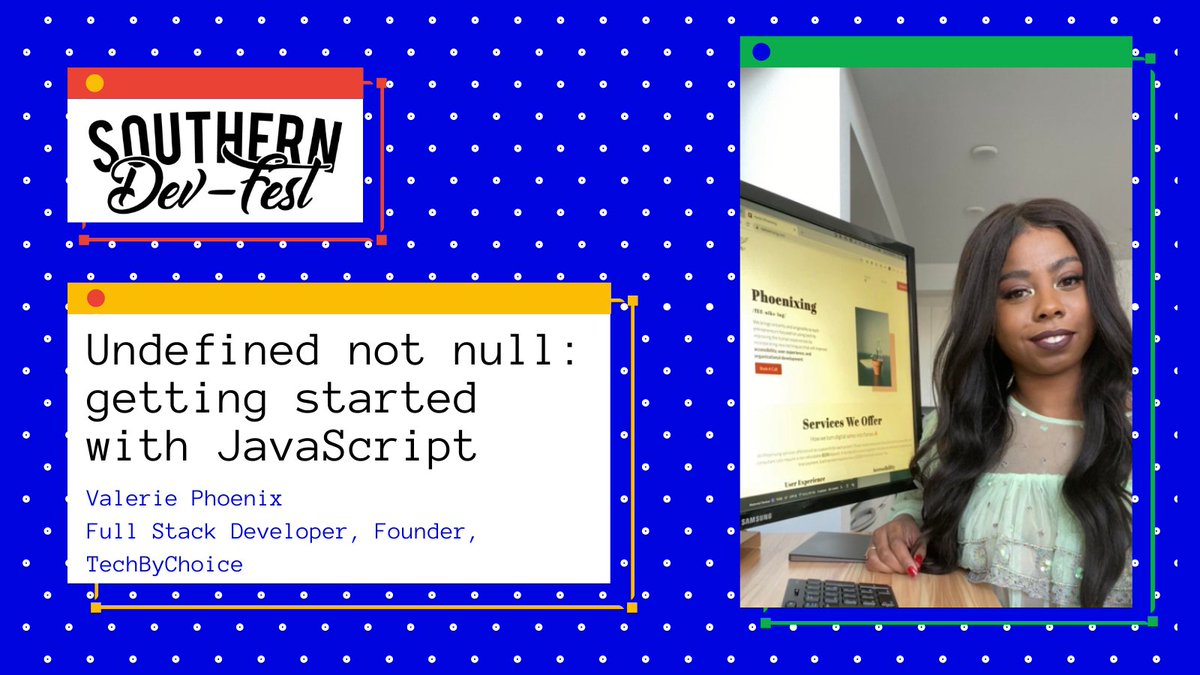SouthernDevFest.com is proud to announce Valerie Phoenix <a href="/DigitalBlkHippy/">Valerie (🖥️, ☕️) | Founder of Tech by Choice</a>
as a speaker at this year's virtual event!

Reserve your spot now at SouthernDevFest.com for the Nov. 7 event.