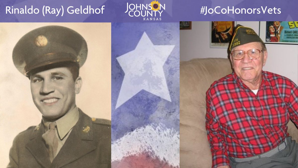 Meet Rinaldo (Ray) Geldhof who resides in  @springhillks. He is a World War II veteran who served in the  @USArmy. Visit his profile to learn about a highlight of an experience or memory from WWII:  https://jocogov.org/dept/county-managers-office/blog/rinaldo-ray-geldhof  #JoCoHonorsVets 
