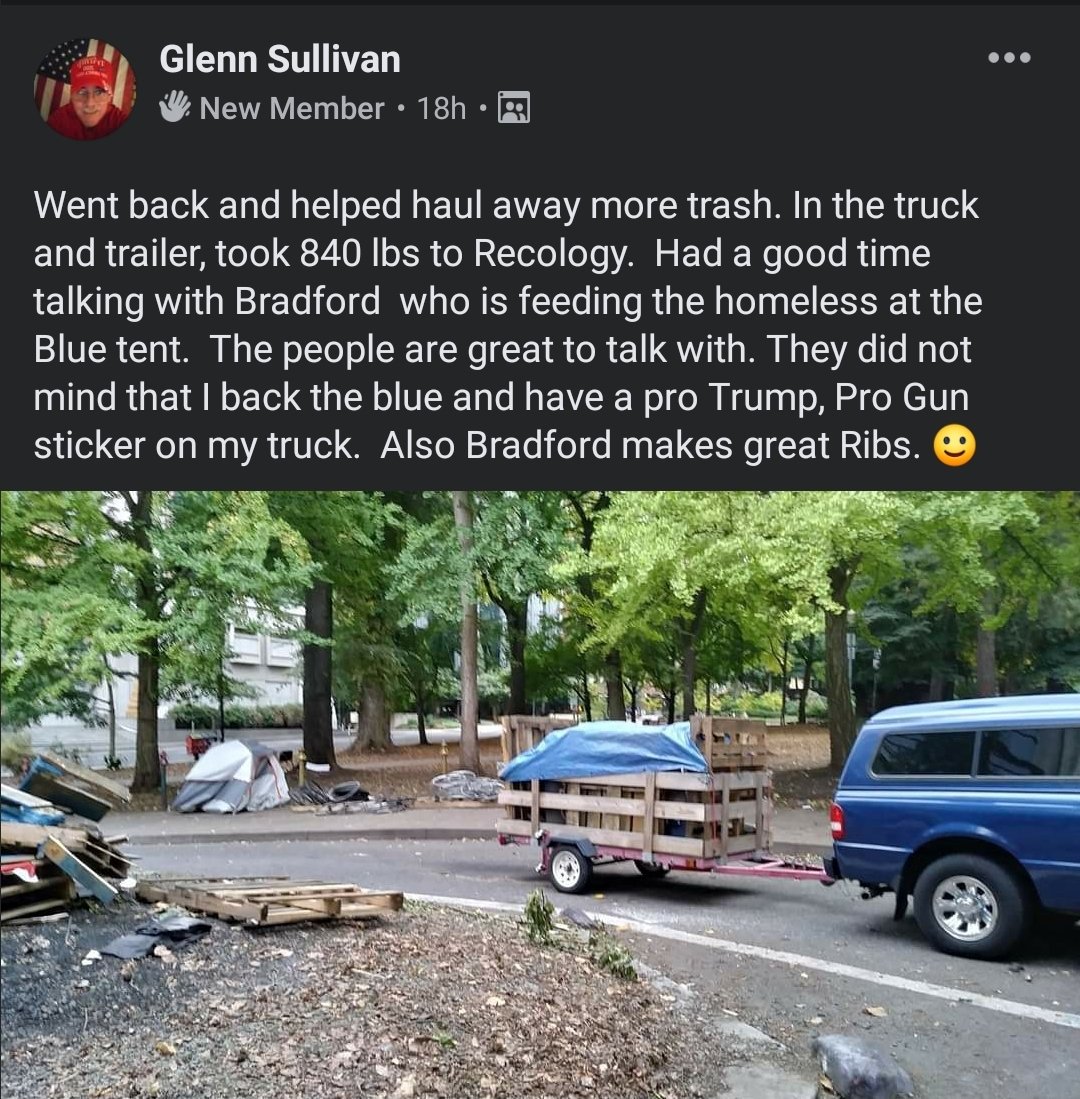 8) Glen Sullivan saying BLM Ribs don't care that they are  #BackTheBlue and says Bradford is feeding the homeless, but he just kicked them all out of the Park. Next video are his threats to houseless folks
