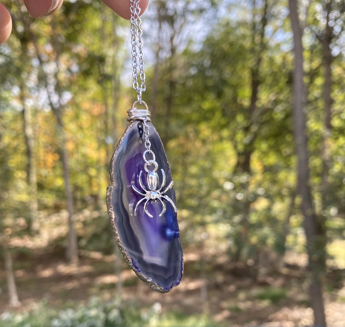 Silver plated agate necklace  $20.22, DM to order (Silver stainless steel is 16.5”)