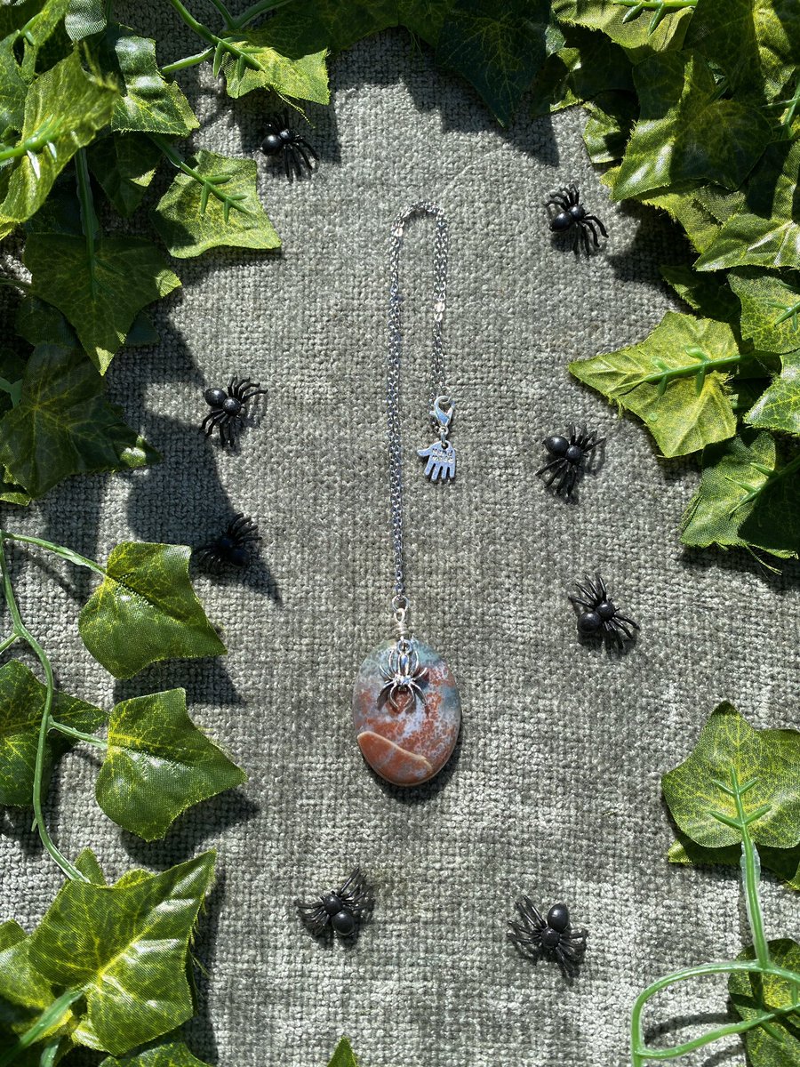 Silver plated brecciated jasper necklace  $16.61, DM to order (Silver stainless steel is 15”)