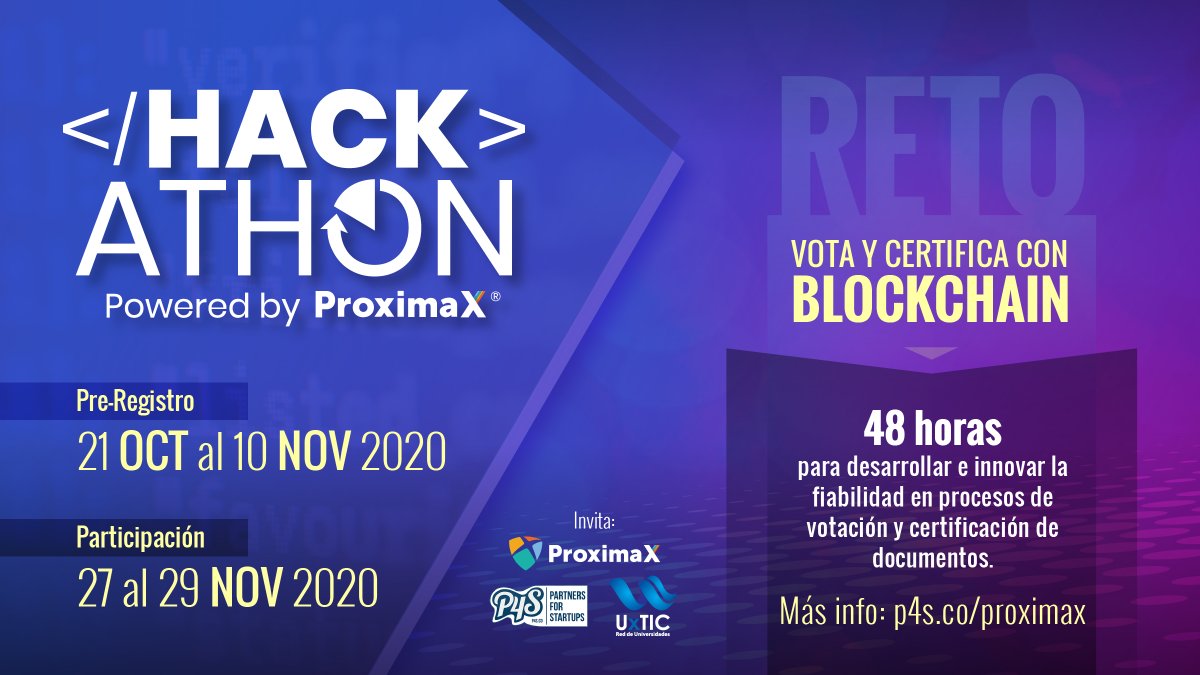 ProximaXEspanol's tweet image. @ProximaXio en alianza con @UxTIC y el apoyo de @p4sco Te invita al #HackathonProximaX 

Participa y demuestra tus conocimientos sobre #blockchain

Para saber más visítanos en: p4s.co/proximax/