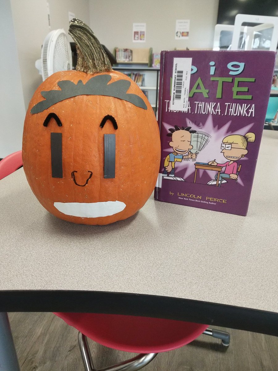 Added some new character pumpkins to our <a href="/RivertonLMC/">Riverton Elementary Library Media Center</a> today! Check out this Big Nate pumpkin by our 3rd grader Max! He used magnets to create the eyes. Too cool! <a href="/LincolnPeirce/">Lincoln Peirce</a> #graphicnovels