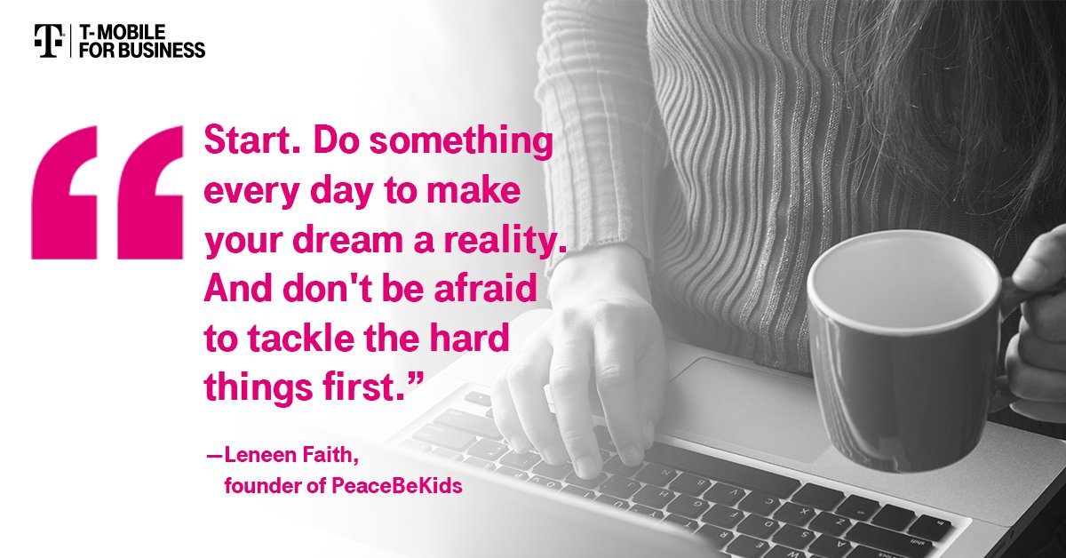 TMobileBusiness's tweet photo. For women who want to start their own businesses but don’t know where to start, listen to visionary entrepreneurs like Leneen Faith, the CEO and author behind @peacebekids. #WSBM #womeninbusiness https://t.co/o0C3mK6gDk
